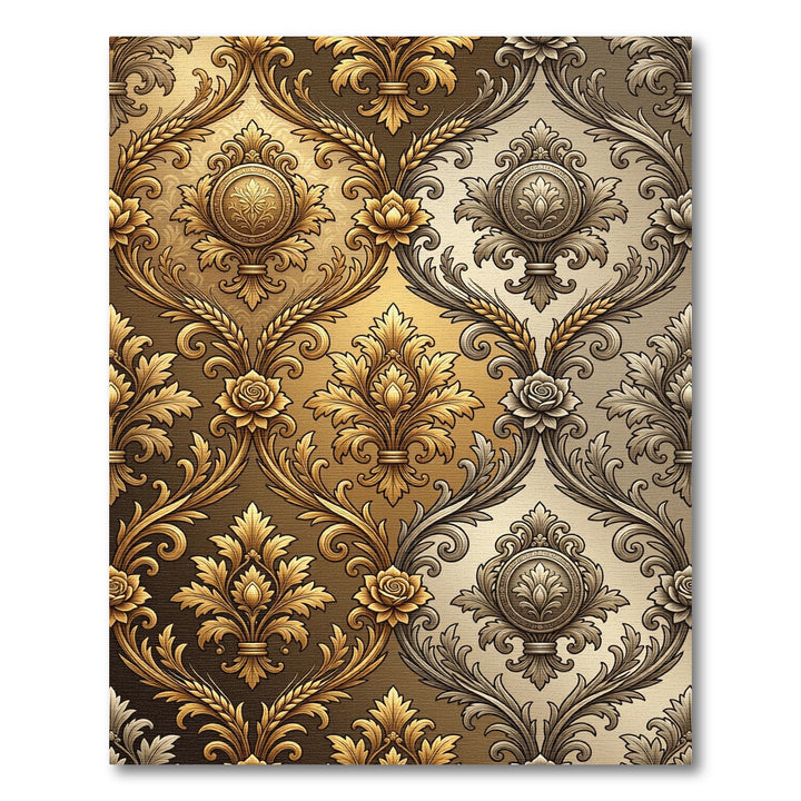 Ornate Gold Floral Scroll Damask Rug