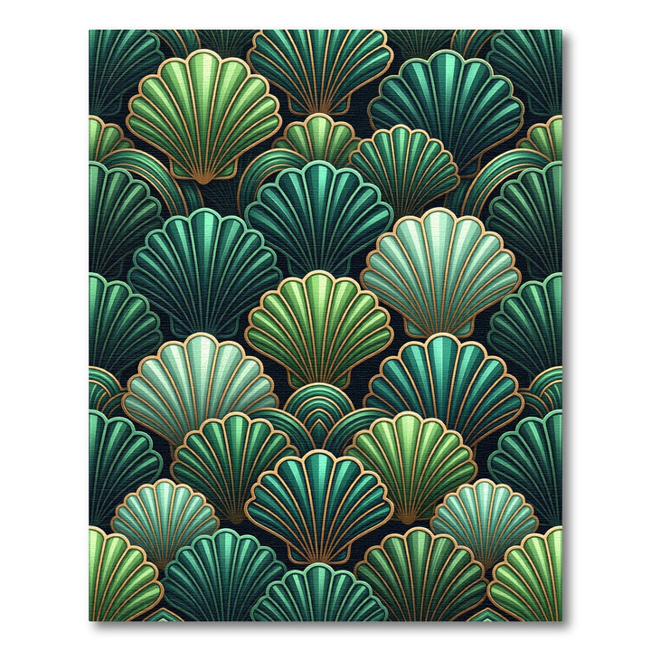 Emerald Green Shell Art Deco Rug