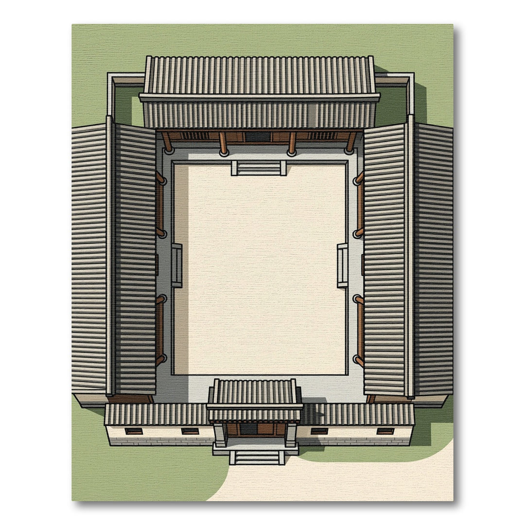Courtyard Japanese Architectural Square Rug