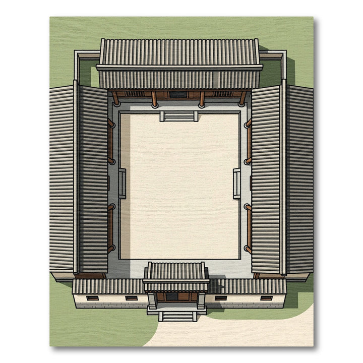 Courtyard Japanese Architectural Square Rug