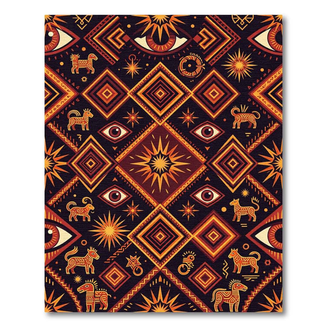 Tribal Sun Eye Horse Geometric Arrangement Rug