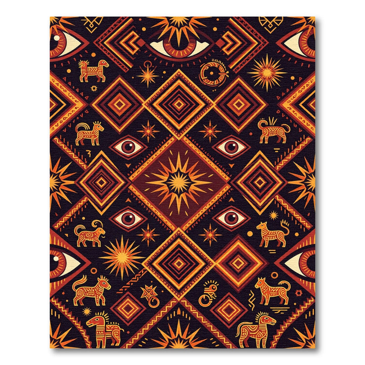 Tribal Sun Eye Horse Geometric Arrangement Rug