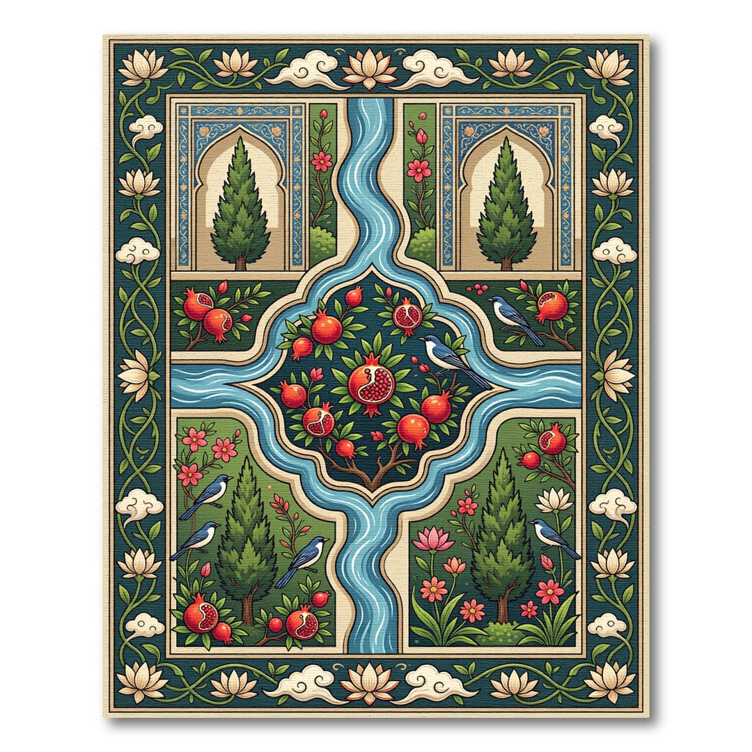 Emerald Garden Pomegranate Birds Rug