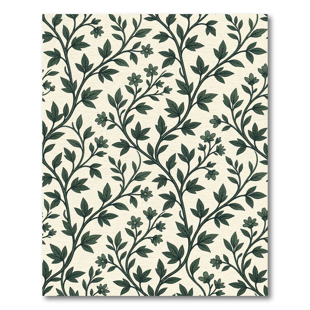 Dark Green Floral Vine Botanical Rug