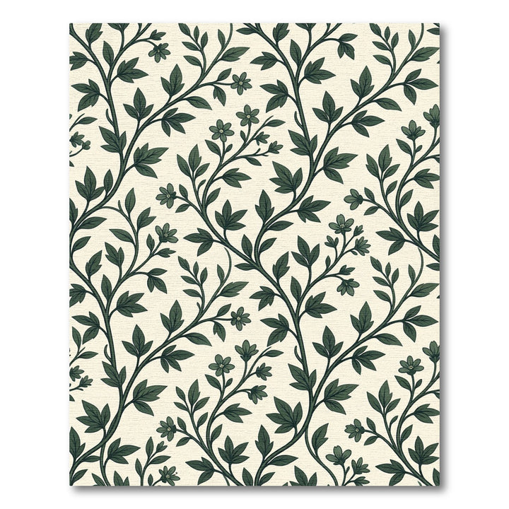 Dark Green Floral Vine Botanical Rug