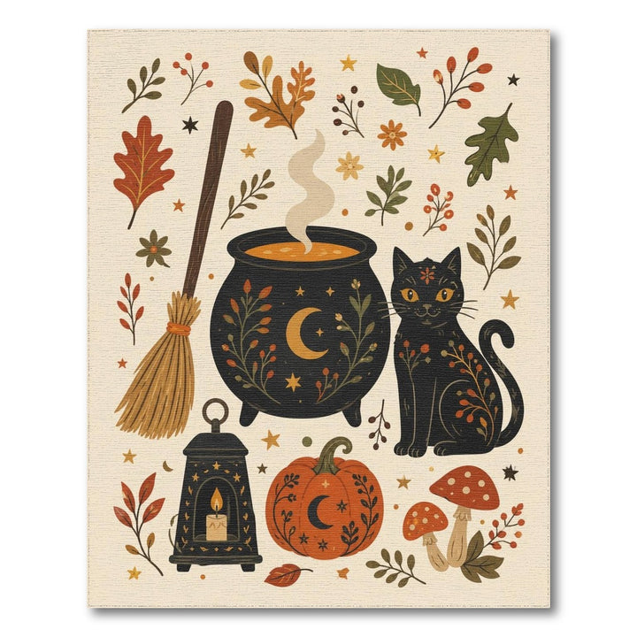 Whimsical Black Cat Cauldron Halloween Area Rug
