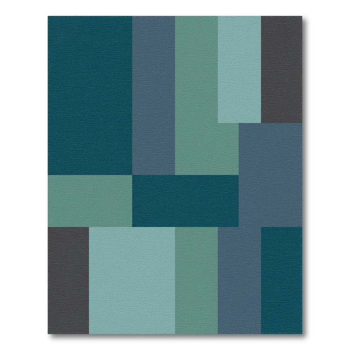 Serene Teal Slate Geometric Blocks Rug