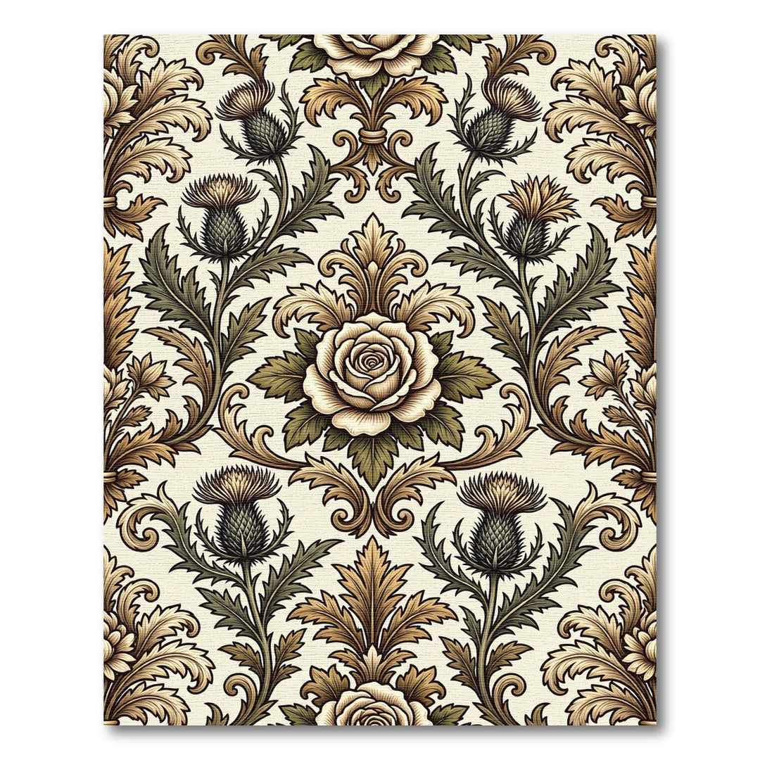 Ornate Rose Thistle Scrollwork Rug