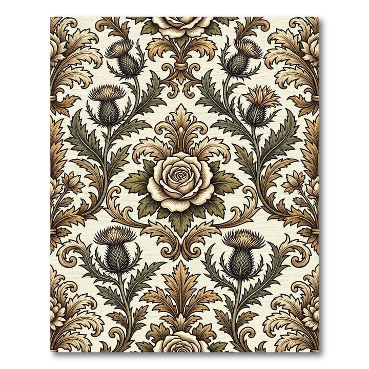 Ornate Rose Thistle Scrollwork Rug