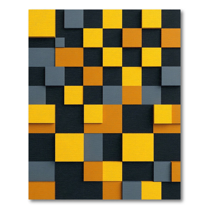 Bold Yellow Gray Checkerboard Squares Rug