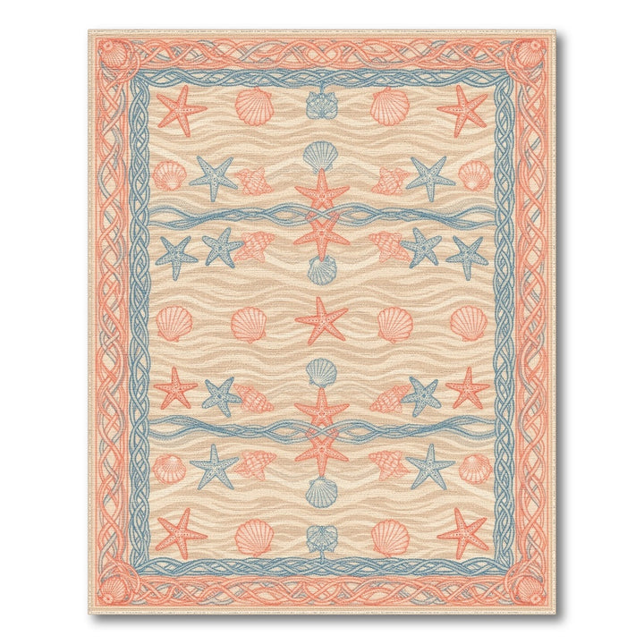Coastal Beach Blue and Teal Coastal Starfish Seashell Area Rug