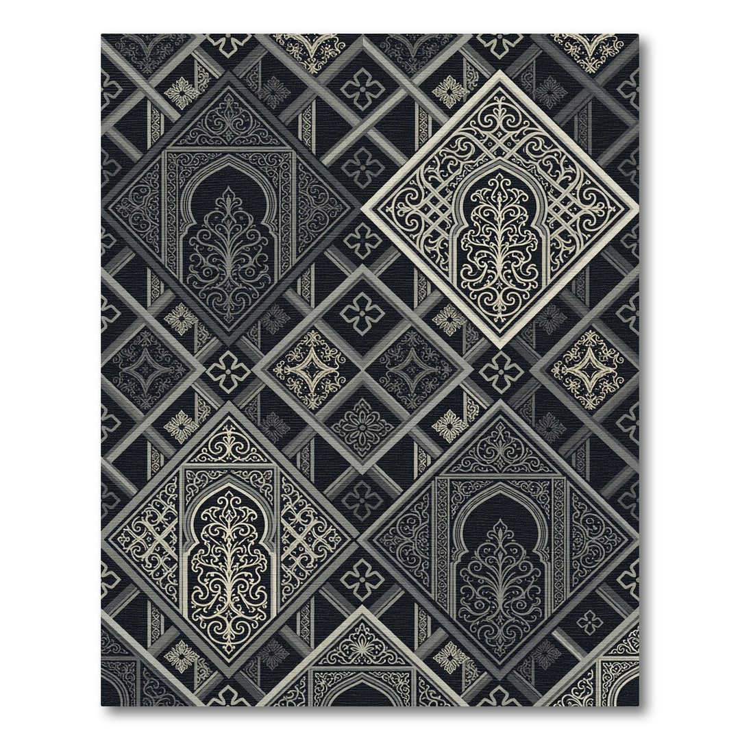 Elegant Silver Arabesque Trellis Rug