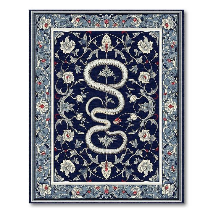 White Serpent Floral Navy Area Rug