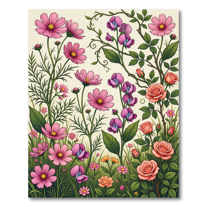 Pink Floral Meadow Garden Vines Rug