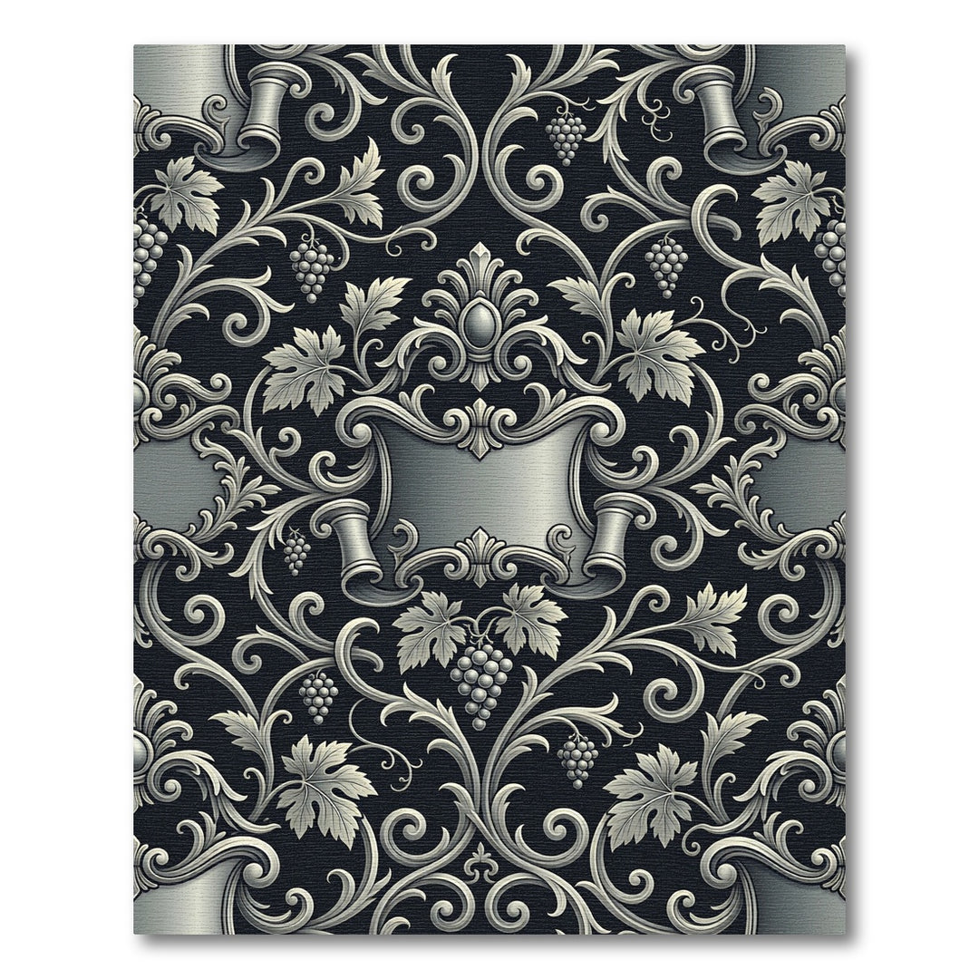 Elegant Silver Grapevine Scroll Artwork Rug