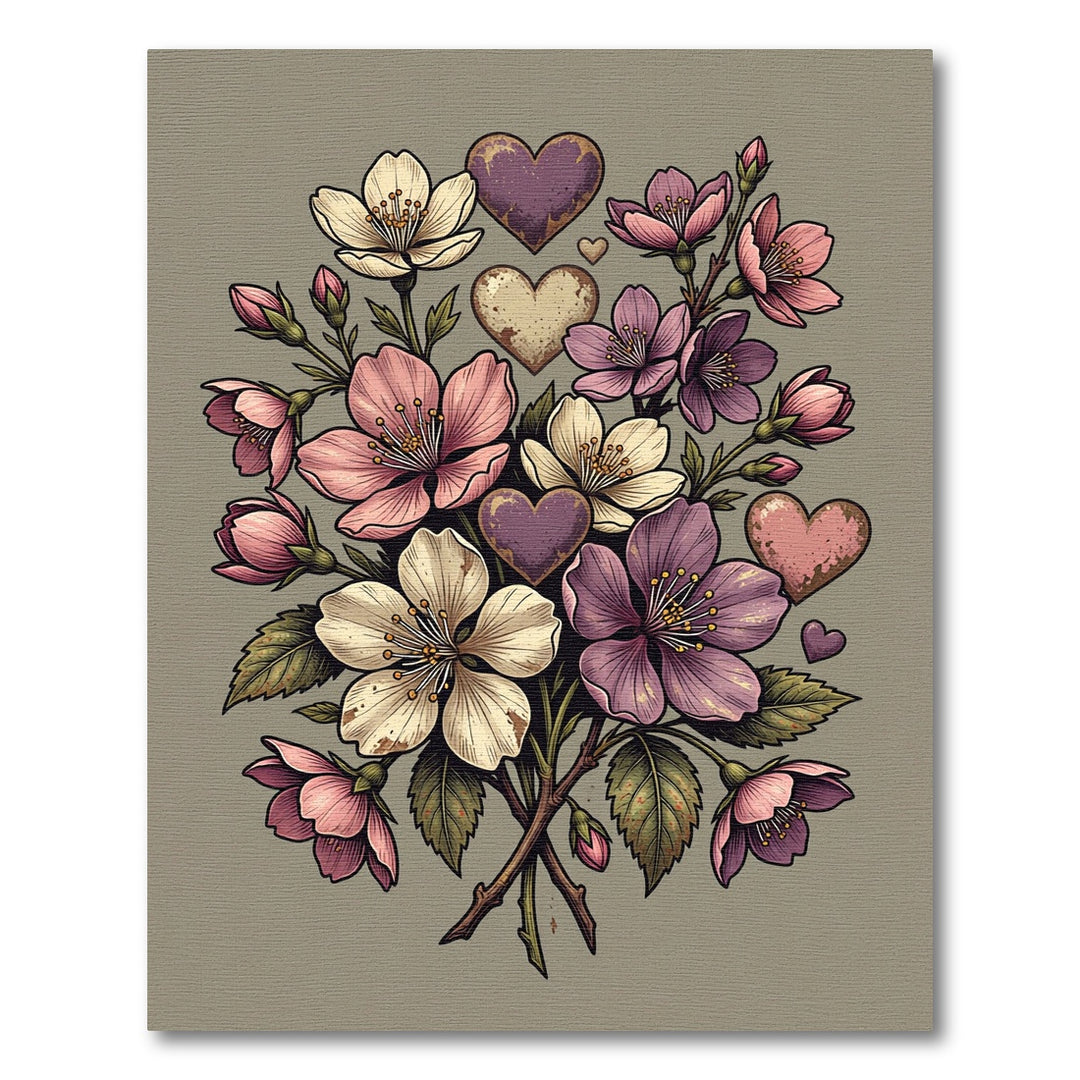 Pink Purple Heart Floral Bouquet Rug