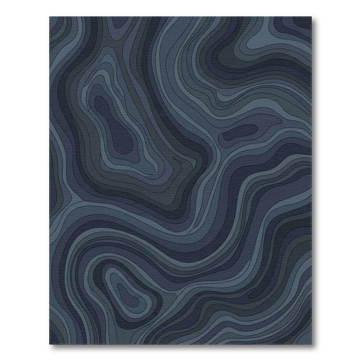 Deep Blue Contour Topographic Waves Rug