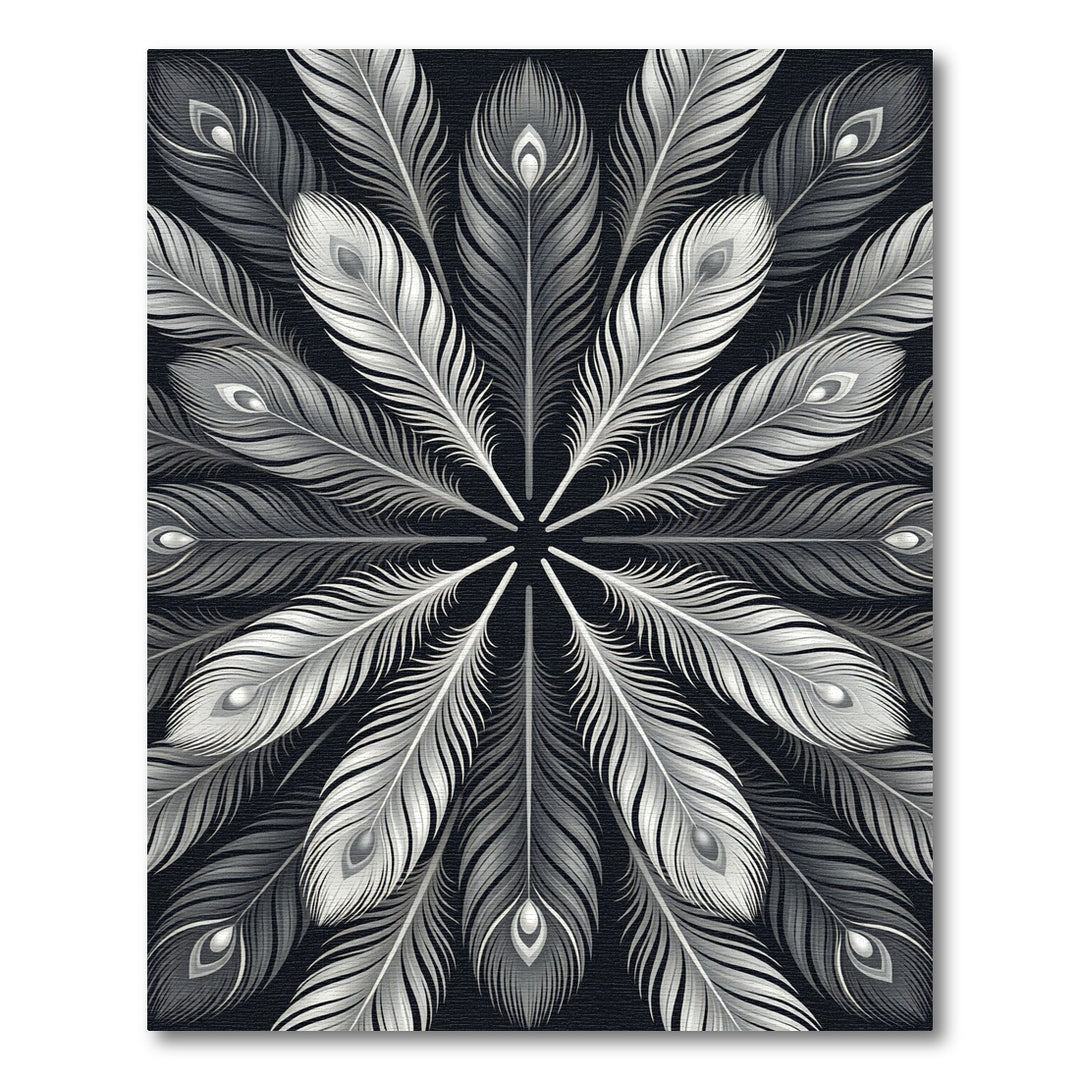 Elegant Silver Peacock Feather Mandala Rug