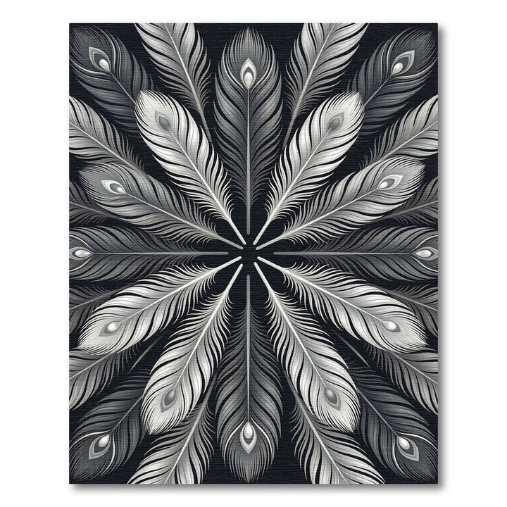 Elegant Silver Peacock Feather Mandala Rug