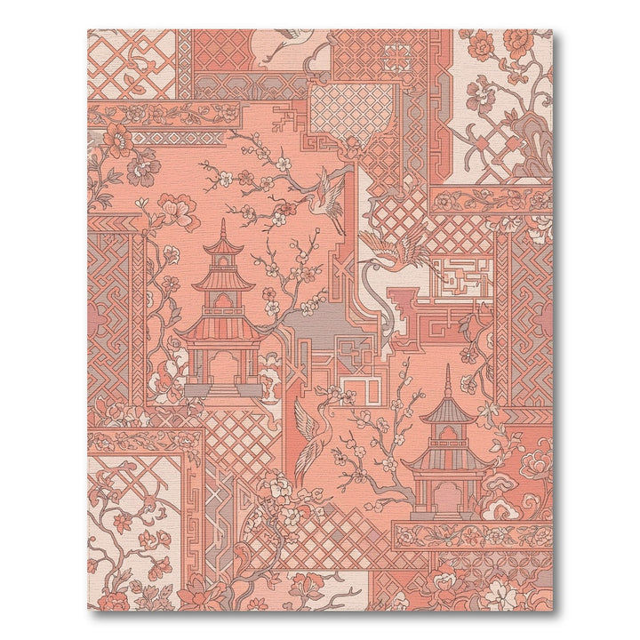 Coral Pagoda Crane Blossom Collage Rug