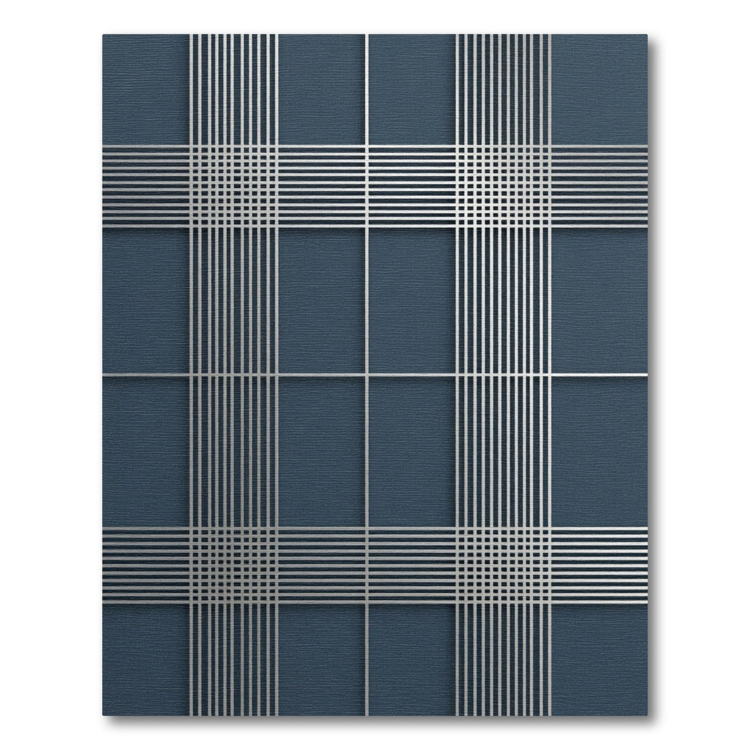Deep Blue Silver Lines Tartan Rug