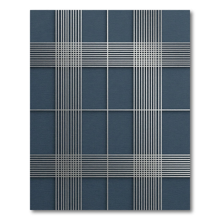 Deep Blue Silver Lines Tartan Rug