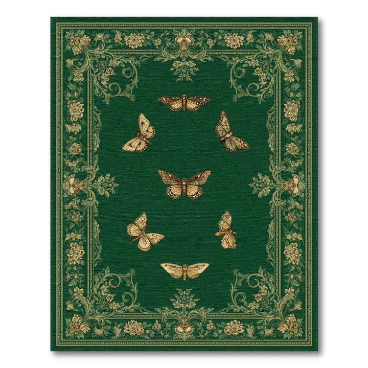 Green Vintage Butterfly Floral Area Rug