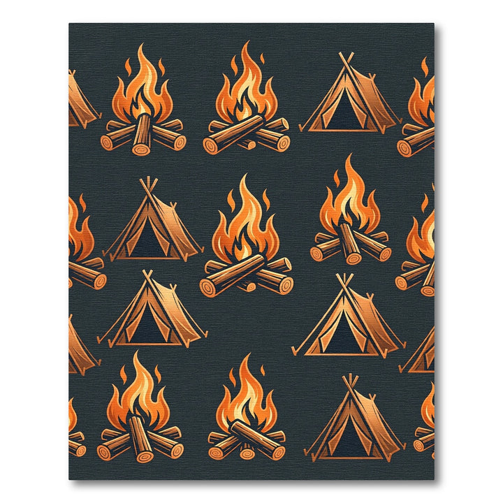Warm Campfire Tent Illustration Rug
