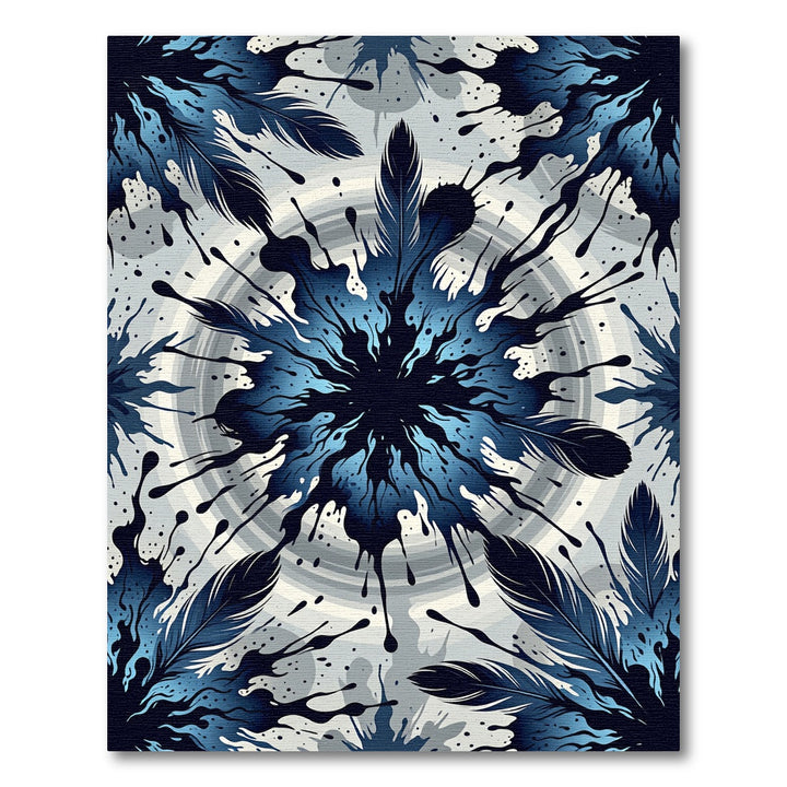 Deep Blue Feather Splatter Abstraction Rug