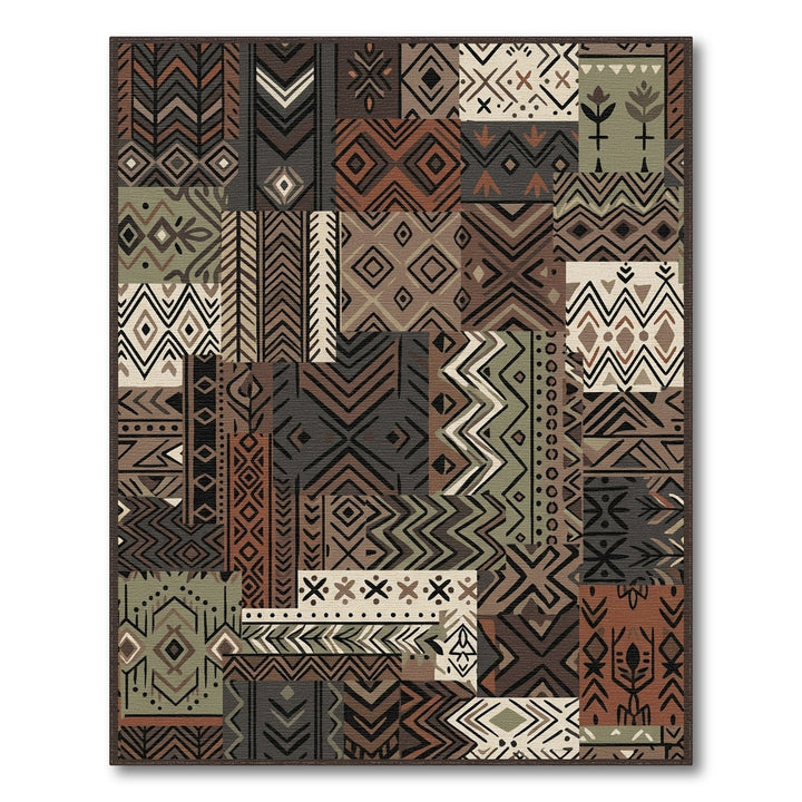 Earthy Patchwork Geometric Tribal Rug