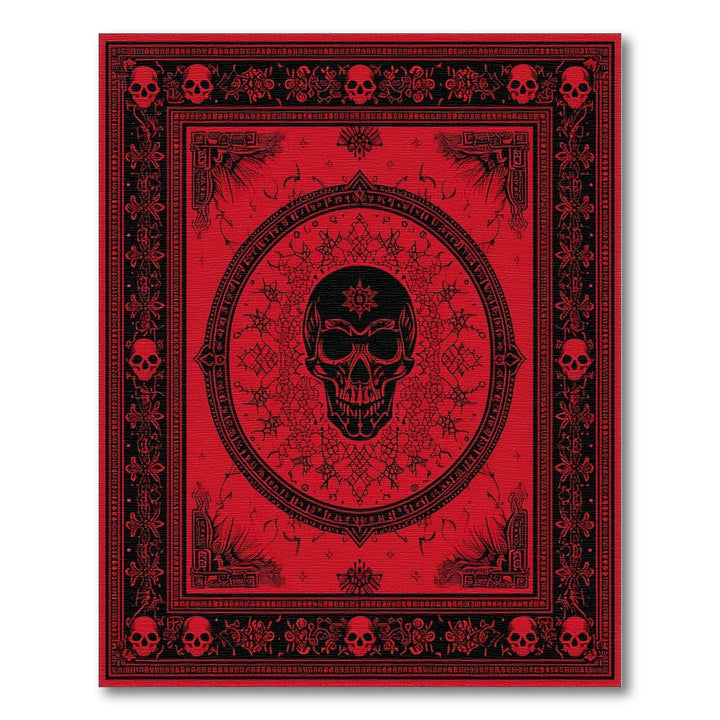 Red Skull Mandala Washable Area Rug