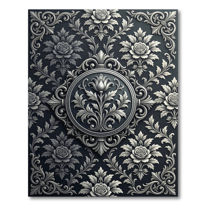 Ornate Charcoal Rose Floral Rug