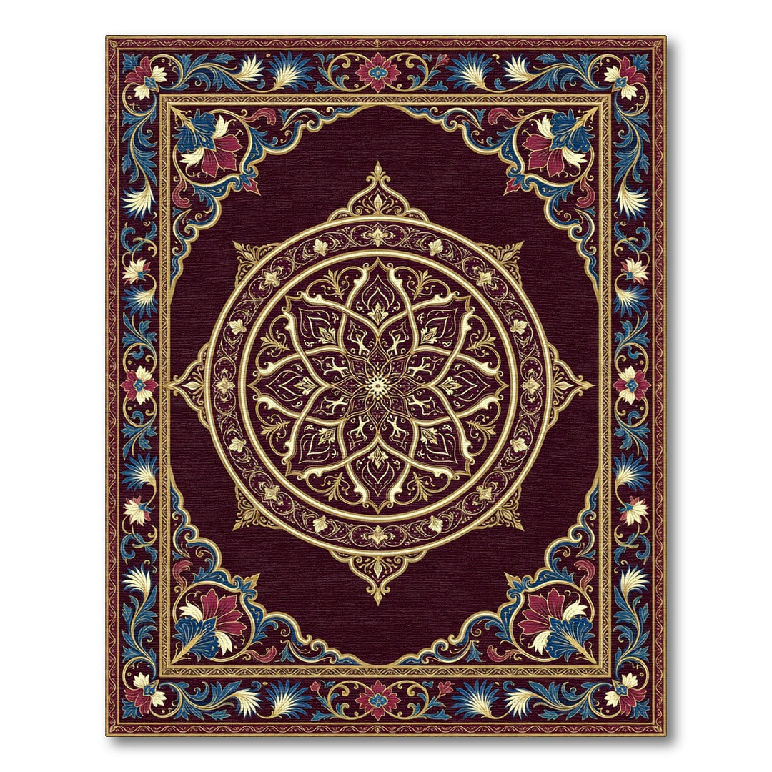 Crimson Gold Floral Mandala Rug