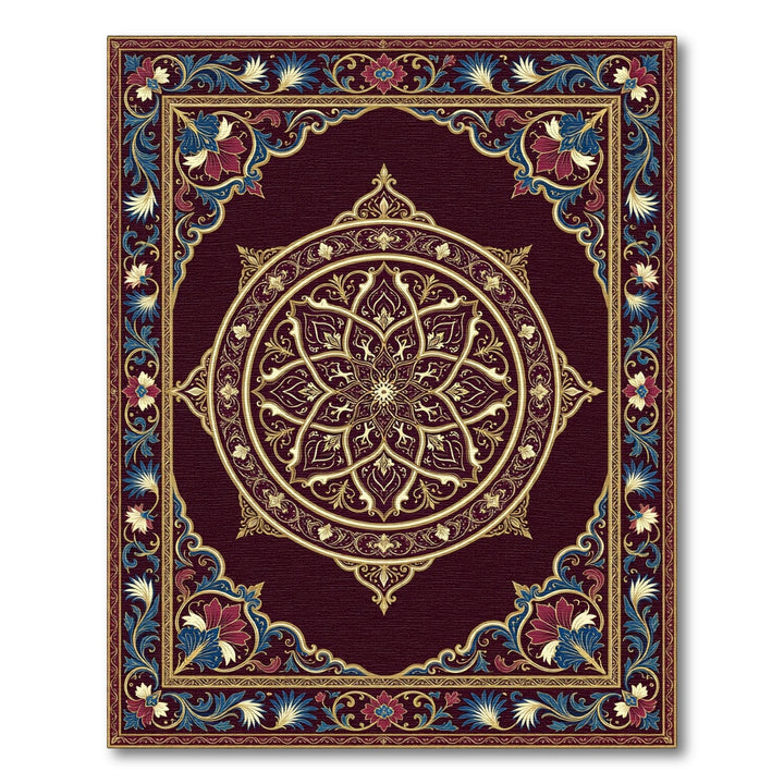 Crimson Gold Floral Mandala Rug
