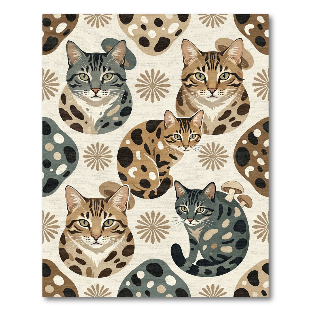 Retro Whimsical Cat Mushroom Rug