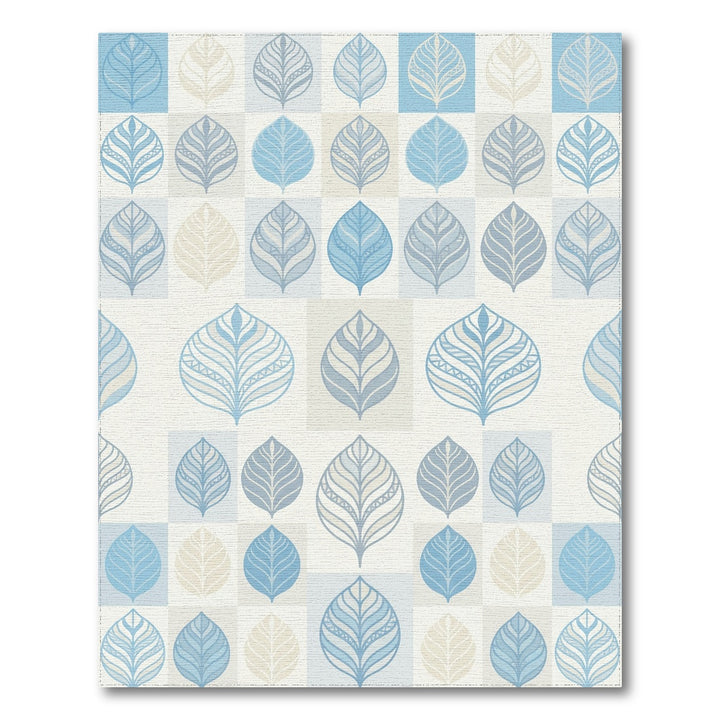 Soft Blue Leaf Botanical Squares Rug