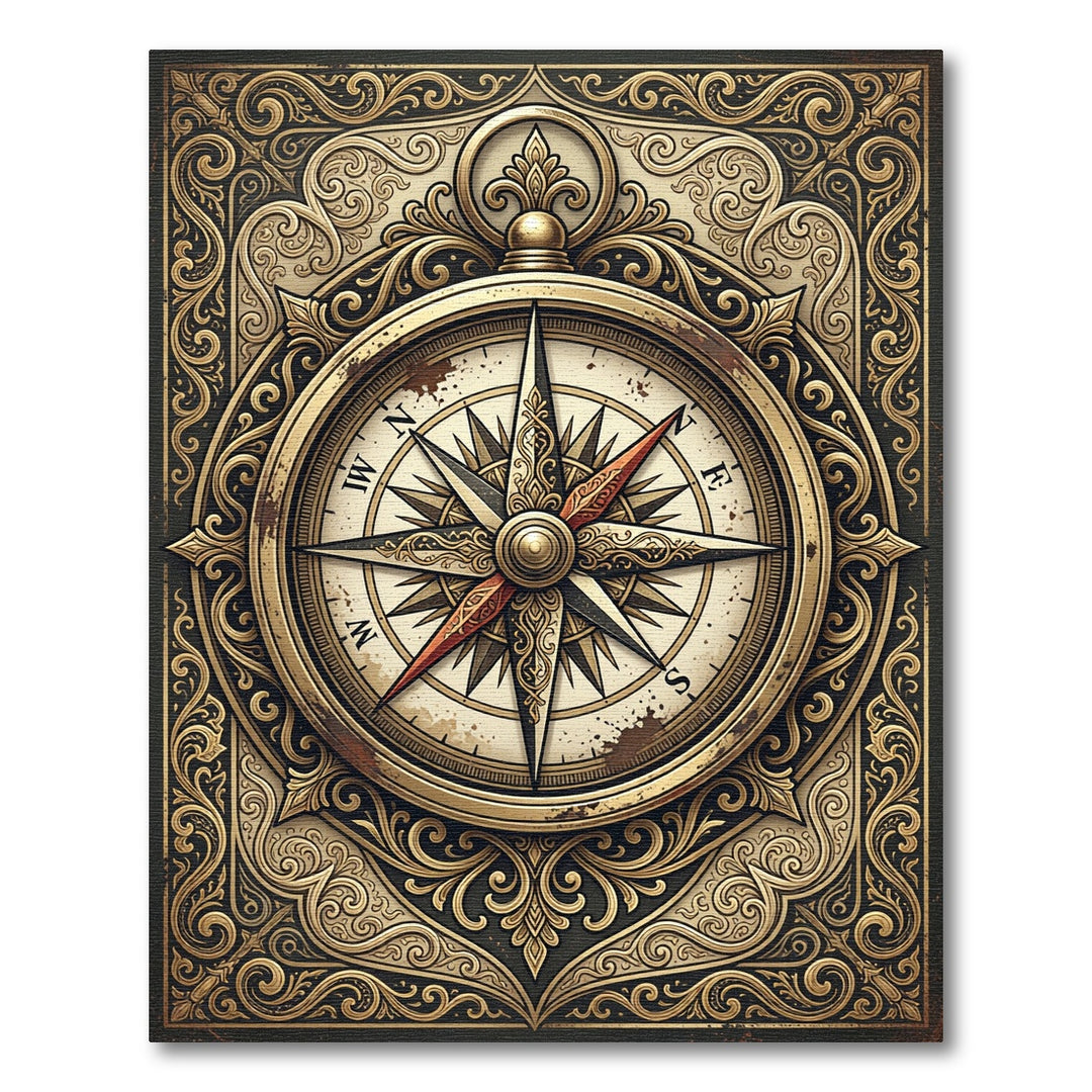 Antique Gold Ornamental Compass Emblem Rug