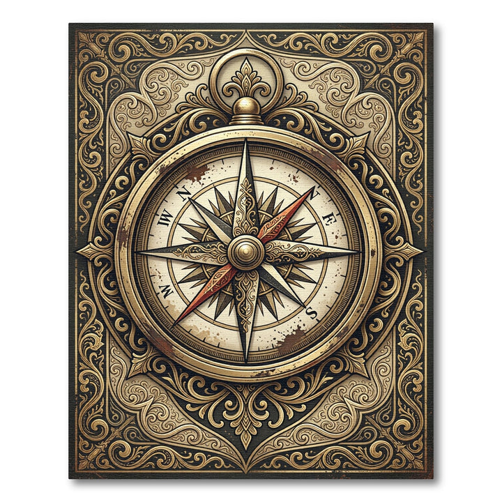 Antique Gold Ornamental Compass Emblem Rug