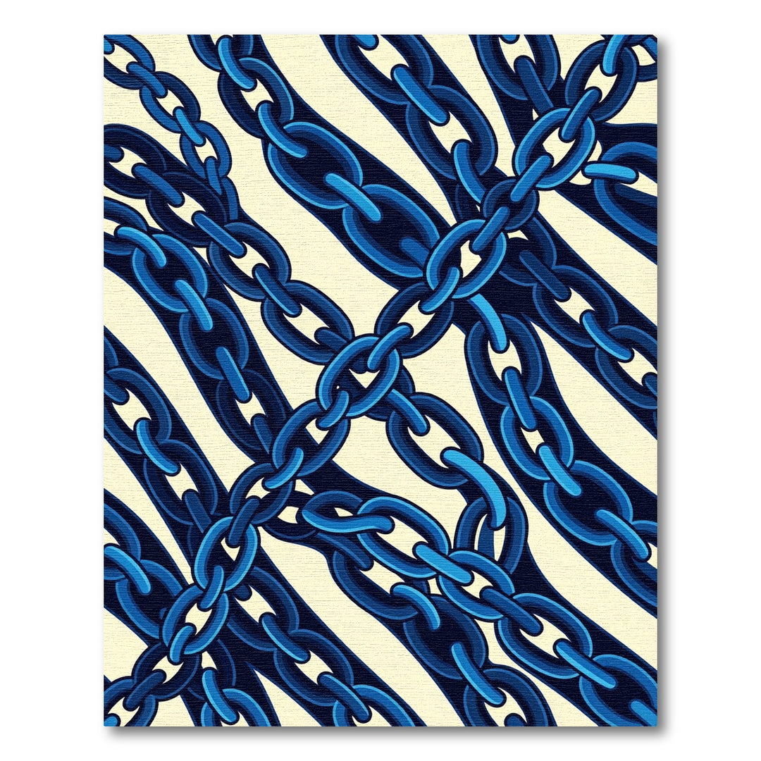 Dark Blue Interlocking Chain Tapestry Rug