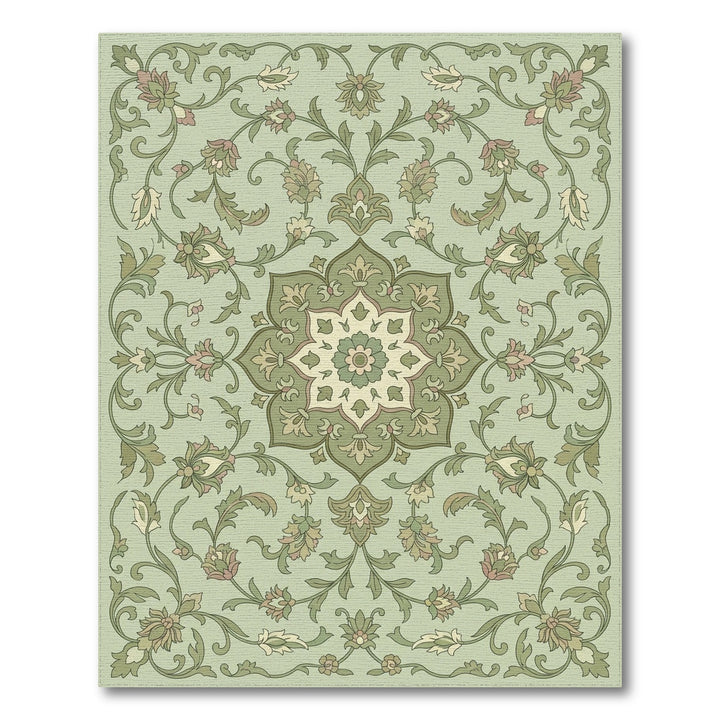 Pale Green Floral Medallion Vine Rug