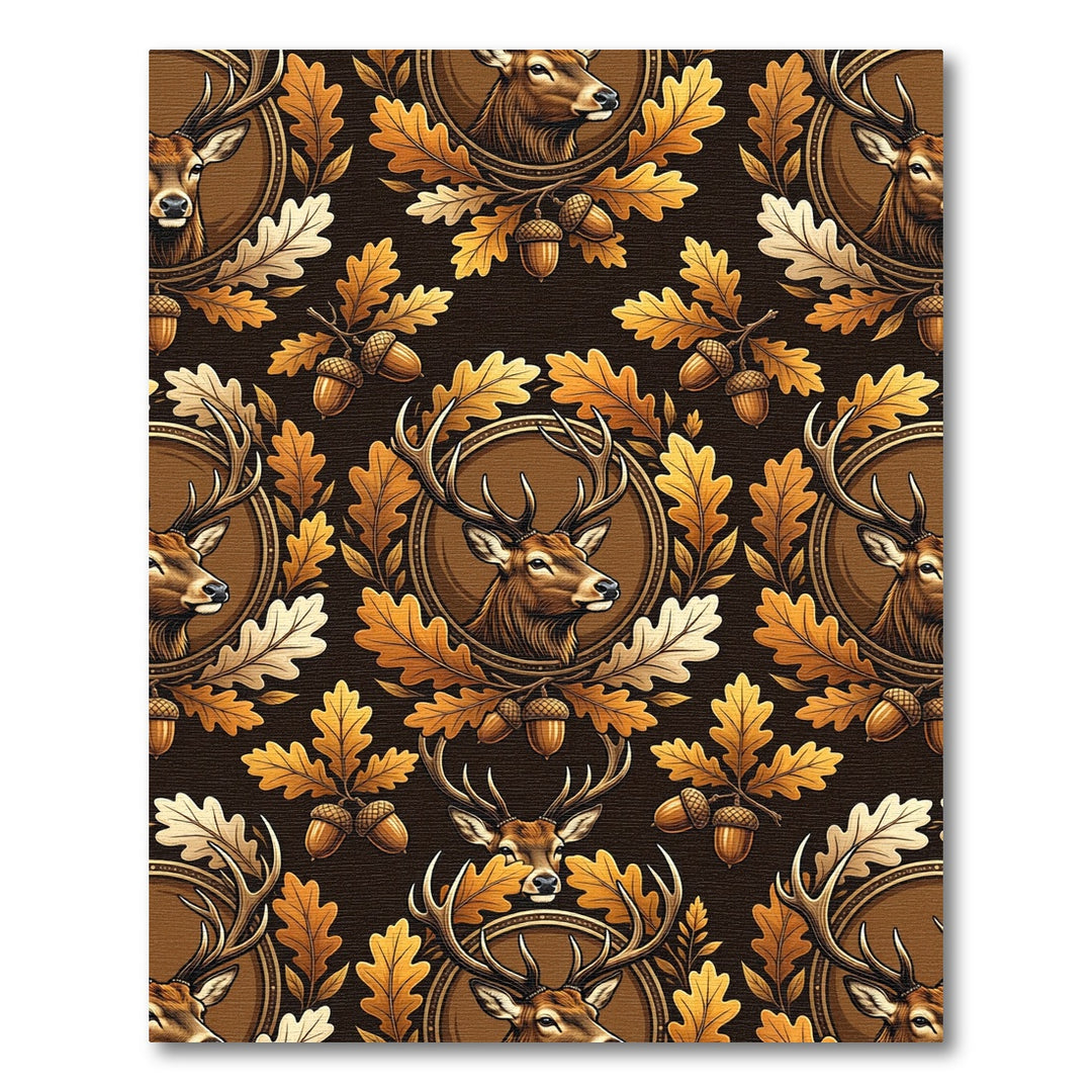 Rustic Deer Oak Leaf Acorn Arrangement Rug