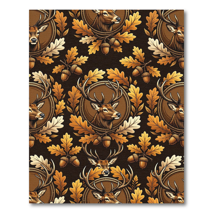 Rustic Deer Oak Leaf Acorn Arrangement Rug