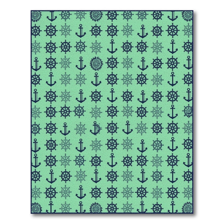 Nautical Teal Anchor Ship Wheel Area Rug