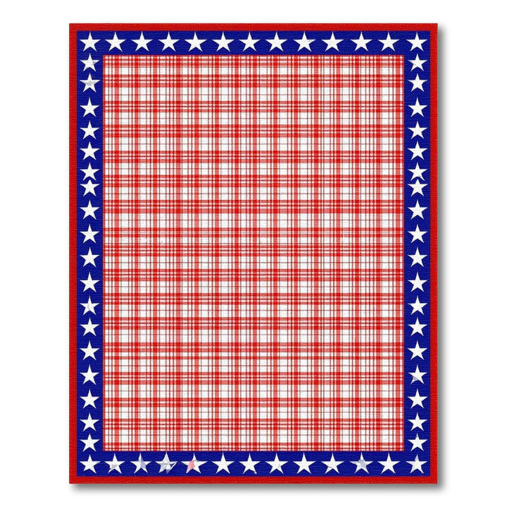 Red Plaid Rug with Blue Star Border