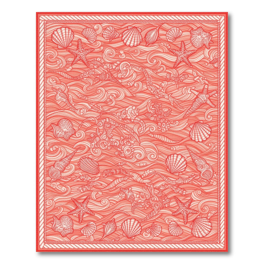 Red Coastal Mermaid Seashell Area Rug