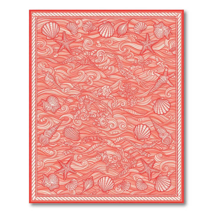 Red Coastal Mermaid Seashell Area Rug