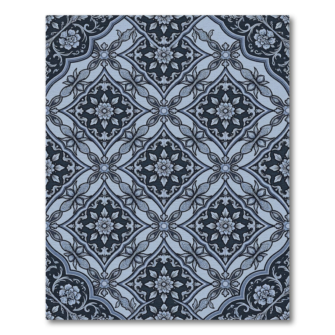 Slate Blue Paisley Floral Lattice Rug