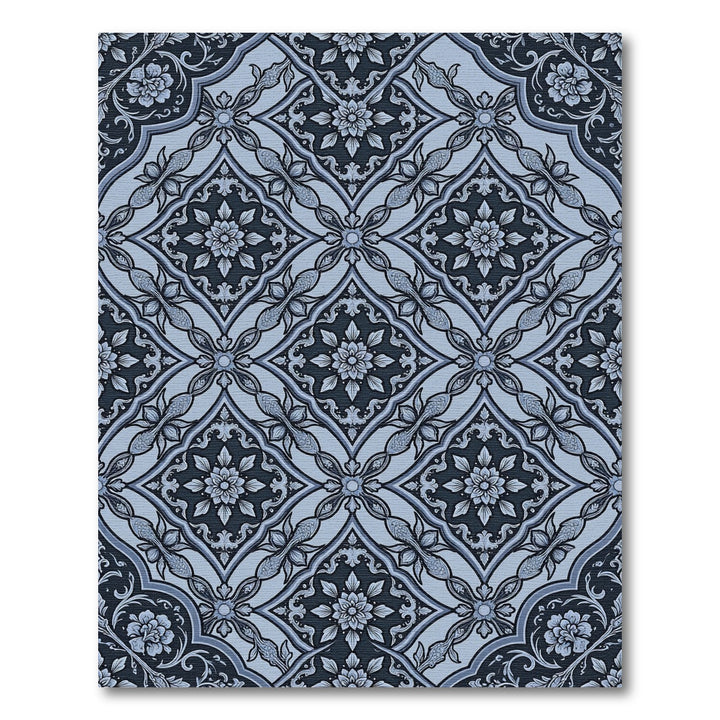 Slate Blue Paisley Floral Lattice Rug