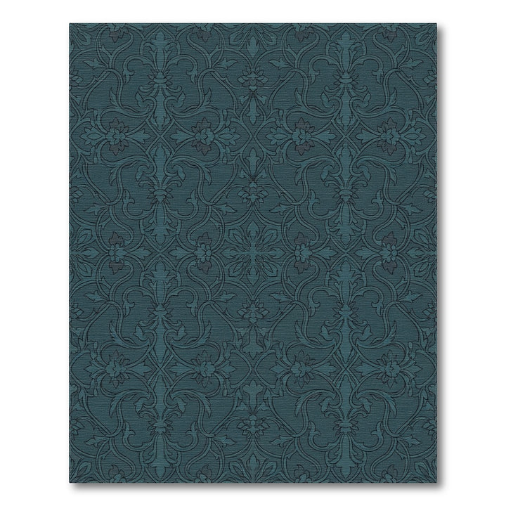 Deep Teal Floral Damask Scroll Rug