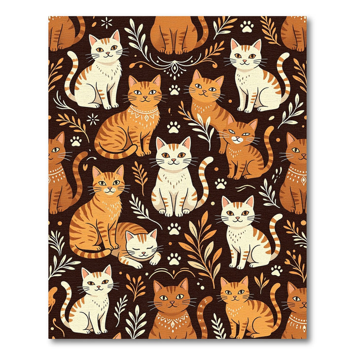 Whimsical Orange Brown Cat Collection Rug